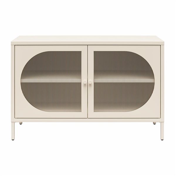 Mr. Kate Luna Wide 2-Door Accent Cabinet with Fluted Glass, Parchment