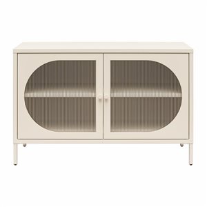 Mr. Kate Luna Wide 2-Door Accent Cabinet with Fluted Glass, Parchment