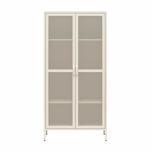 Novogratz Channing Tall 2-Door Storage Cabinet-Mesh Metal Locker, Parchment