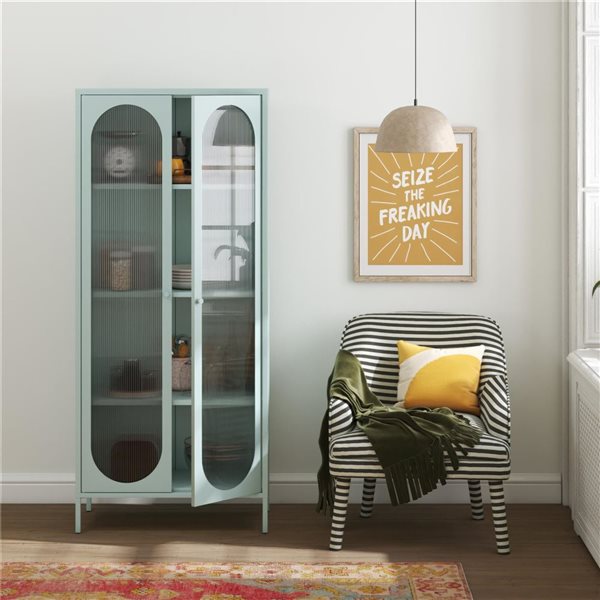 Mr. Kate Luna Tall 2-Door Accent Cabinet with Fluted Glass, Sky Blue