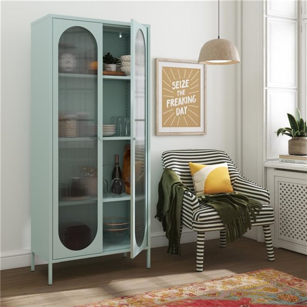 Mr. Kate Luna Tall 2-Door Accent Cabinet with Fluted Glass, Sky Blue