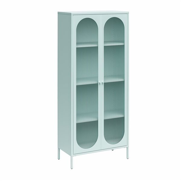 Mr. Kate Luna Tall 2-Door Accent Cabinet with Fluted Glass, Sky Blue