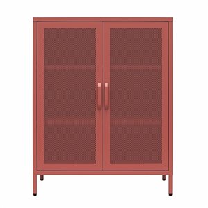 Novogratz Channing 2 Door Accent Cabinet-Mesh Metal Locker, Terracotta