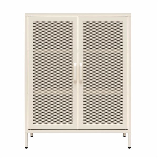 Novogratz Channing 2 Door Accent Cabinet-Mesh Metal Locker, Parchment