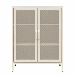 Novogratz Channing 2 Door Accent Cabinet-Mesh Metal Locker, Parchment