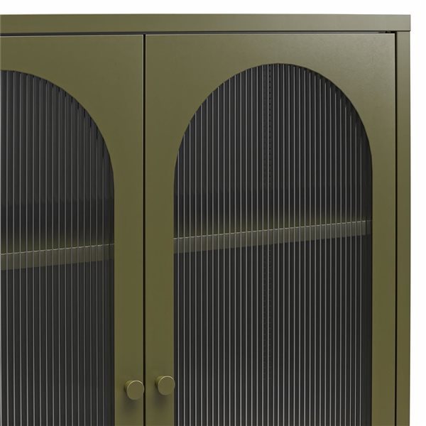 Mr. Kate Luna Short 2-Door Metal Accent Cabinet with Fluted Glass, Olive Green