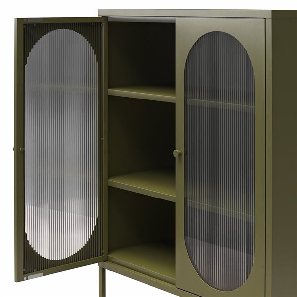 Mr. Kate Luna Short 2-Door Metal Accent Cabinet with Fluted Glass, Olive Green