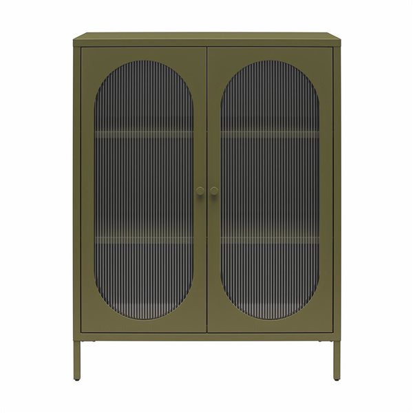 Mr. Kate Luna Short 2-Door Metal Accent Cabinet with Fluted Glass, Olive Green