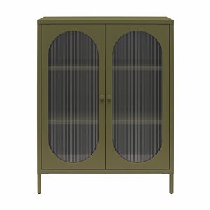 Mr. Kate Luna Short 2-Door Metal Accent Cabinet with Fluted Glass, Olive Green