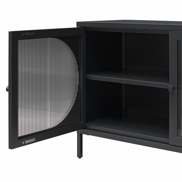 Mr. Kate Luna Wide 2-Door Accent Cabinet with Fluted Glass, Black