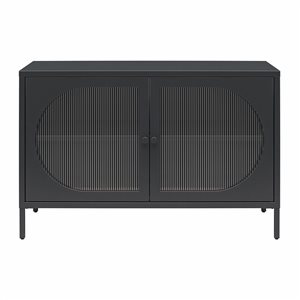 Mr. Kate Luna Wide 2-Door Accent Cabinet with Fluted Glass, Black