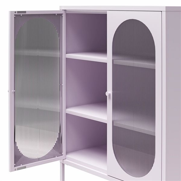 Mr. Kate Luna Short 2-Door Metal Accent Cabinet with Fluted Glass, Lilac