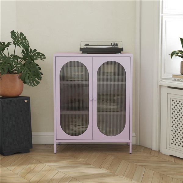 Mr. Kate Luna Short 2-Door Metal Accent Cabinet with Fluted Glass, Lilac