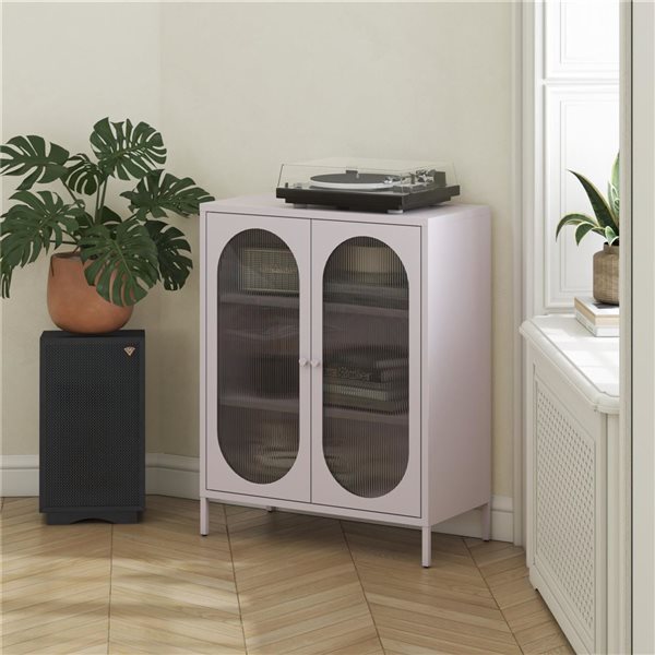 Mr. Kate Luna Short 2-Door Metal Accent Cabinet with Fluted Glass, Lilac