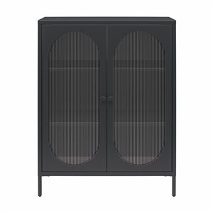 Mr. Kate Luna Short 2-Door Accent Cabinet with Fluted Glass, Black