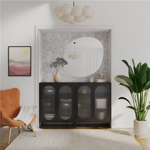 Mr. Kate Luna Short 2-Door Accent Cabinet with Fluted Glass, Black