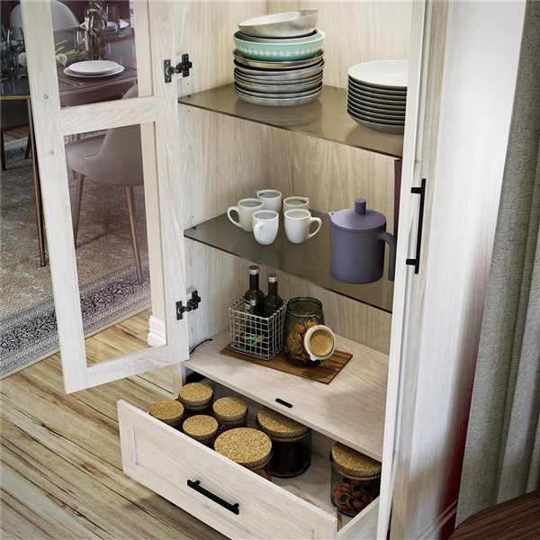 Ameriwood Home Sherman Hutch Cabinet with Glass Doors, White Oak