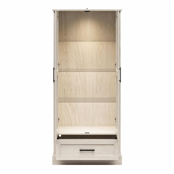 Ameriwood Home Sherman Hutch Cabinet with Glass Doors, White Oak