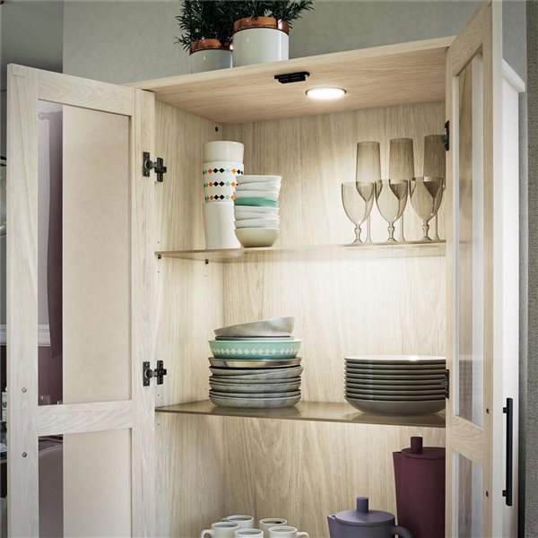 Ameriwood Home Sherman Hutch Cabinet with Glass Doors, White Oak