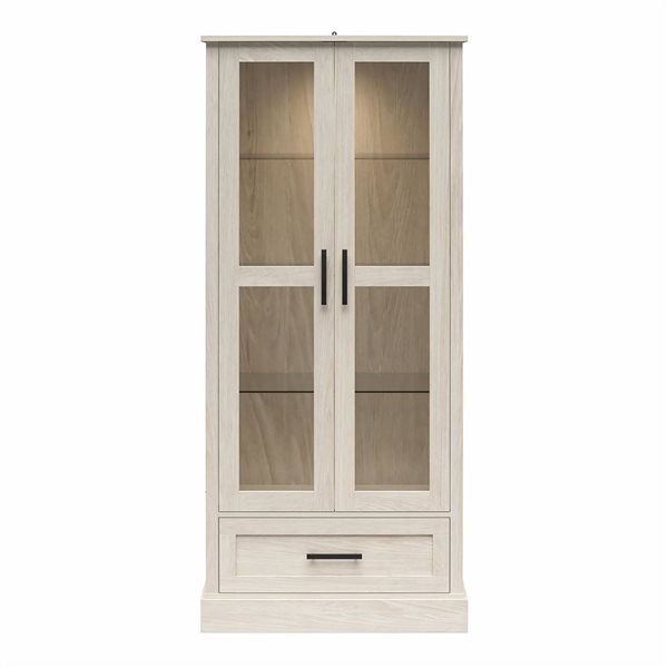 Ameriwood Home Sherman Hutch Cabinet with Glass Doors, White Oak