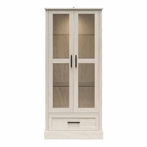 Ameriwood Home Sherman Hutch Cabinet with Glass Doors, White Oak