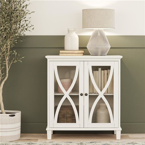 Ameriwood Home Celeste Accent Cabinet with Glass Doors, White