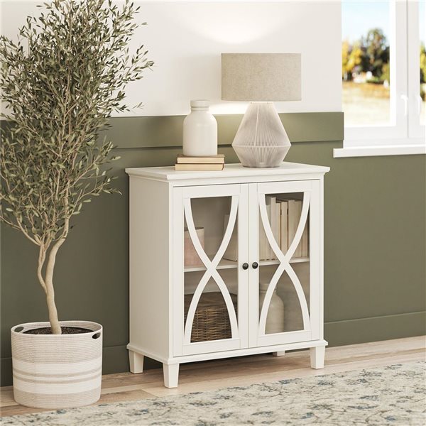 Ameriwood Home Celeste Accent Cabinet with Glass Doors, White