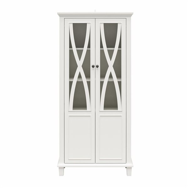 Ameriwood Home Ellington Tall Accent Cabinet with Glass Doors, White