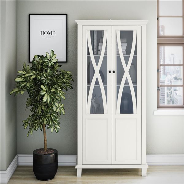 Armoire d'appoint haute Ellington d'Ameriwood Home avec portes en verre, blanc