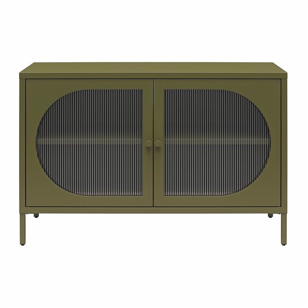 Mr. Kate Luna Wide 2-Door Accent Cabinet with Fluted Glass, Olive Green