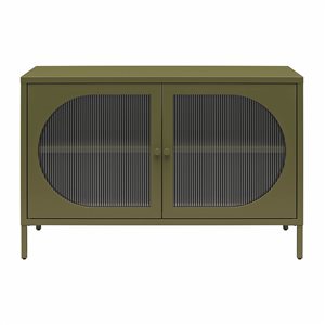 Mr. Kate Luna Wide 2-Door Accent Cabinet with Fluted Glass, Olive Green