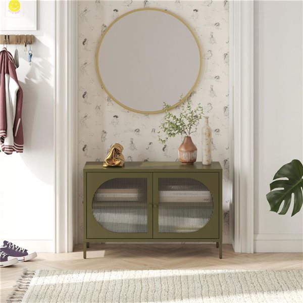 Mr. Kate Luna Wide 2-Door Accent Cabinet with Fluted Glass, Olive Green