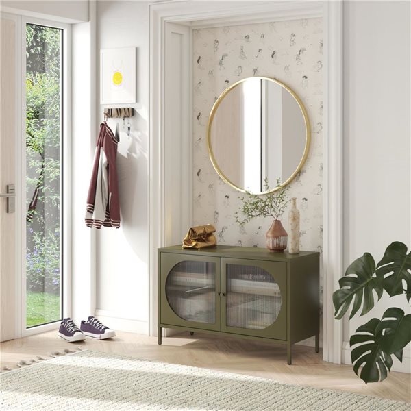 Mr. Kate Luna Wide 2-Door Accent Cabinet with Fluted Glass, Olive Green