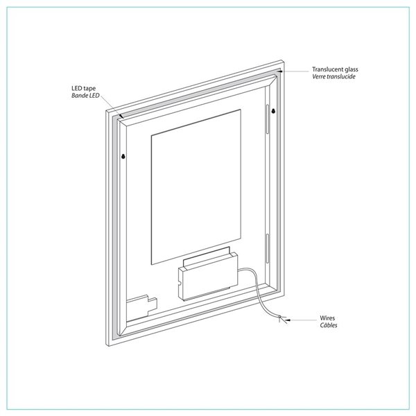 Miroir mural rectangulaire sans cadre Markelle de A&E Bath & Shower 30 L. x 42 po h. éclairage à DEL