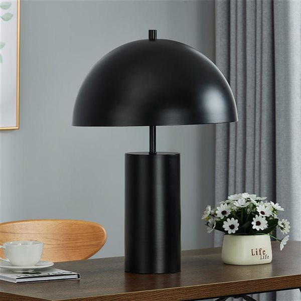 A&E Bath and Shower Chaze Matte Black Metal Plug-In Mushroom Shade Table Lamp