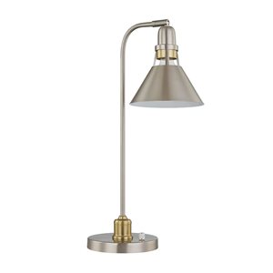 A&E Bath & Shower Sade Brushed Nickel/Gold Metal Plug-In Tapered Shade Table Lamp