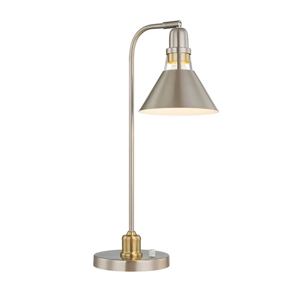 A&E Bath & Shower Sade Brushed Nickel/Gold Metal Plug-In Tapered Shade Table Lamp