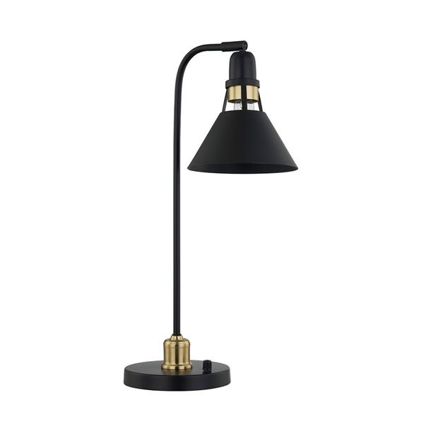 A&E Bath & Shower Sade Matte Black/Gold Metal Plug-In Tapered Shade Table Lamp