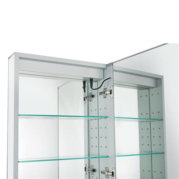 Armoire à pharmacie à DEL Helai A&E Bath & Shower 20 x 28 po aluminium anodisé à encastrer ou surface - Ouvre à droite