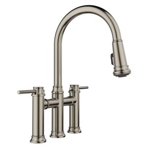 BLANCO Empressa Double Handle Pull Down Bridge Kitchen Faucet - Satin Platinum