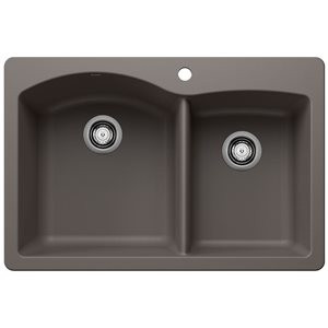 BLANCO Diamond SILGRANIT 33-in 60/40 Double Bowl Dual Mount Kitchen Sink - Volcano Grey