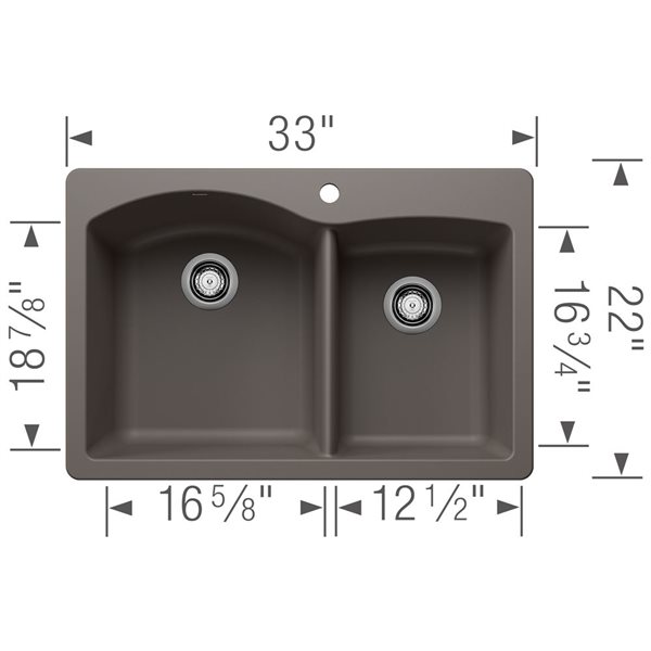 BLANCO Diamond SILGRANIT 33-in 60/40 Double Bowl Dual Mount Kitchen Sink - Volcano Grey