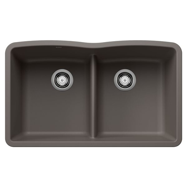 BLANCO Diamond SILGRANIT 32-in 50/50 Double Bowl Undermount Kitchen Sink with Low Divide - Volcano Grey