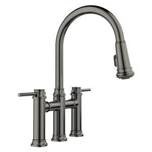 BLANCO Empressa Double Handle Pull Down Bridge Kitchen Faucet - Satin Dark Steel