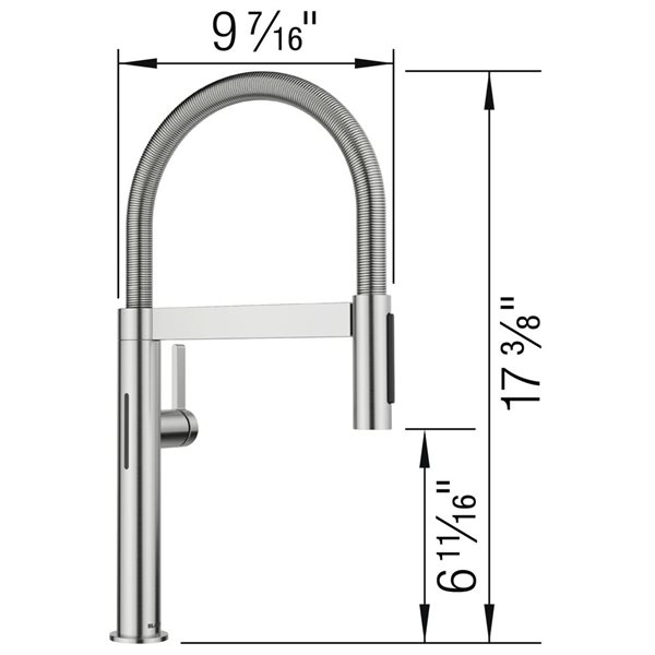 BLANCO Culina II Mini Semi-Pro Pull Down Touchless Kitchen Faucet - PVD Steel