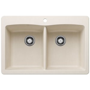 BLANCO Diamond SILGRANIT 33-in 50/50 Double Bowl Dual Mount Kitchen Sink - Soft White