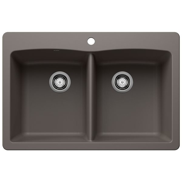 BLANCO Diamond SILGRANIT 33-in 50/50 Double Bowl Dual Mount Kitchen Sink - Volcano Grey