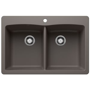 BLANCO Diamond SILGRANIT 33-in 50/50 Double Bowl Dual Mount Kitchen Sink - Volcano Grey