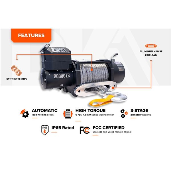 DK2 20,000 lb Premium Electric OEM Winch with Synthetic Rope