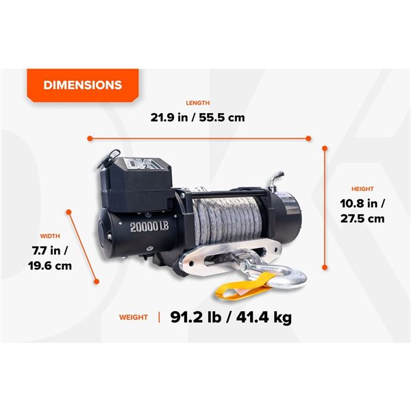 DK2 20,000 lb Premium Electric OEM Winch with Synthetic Rope